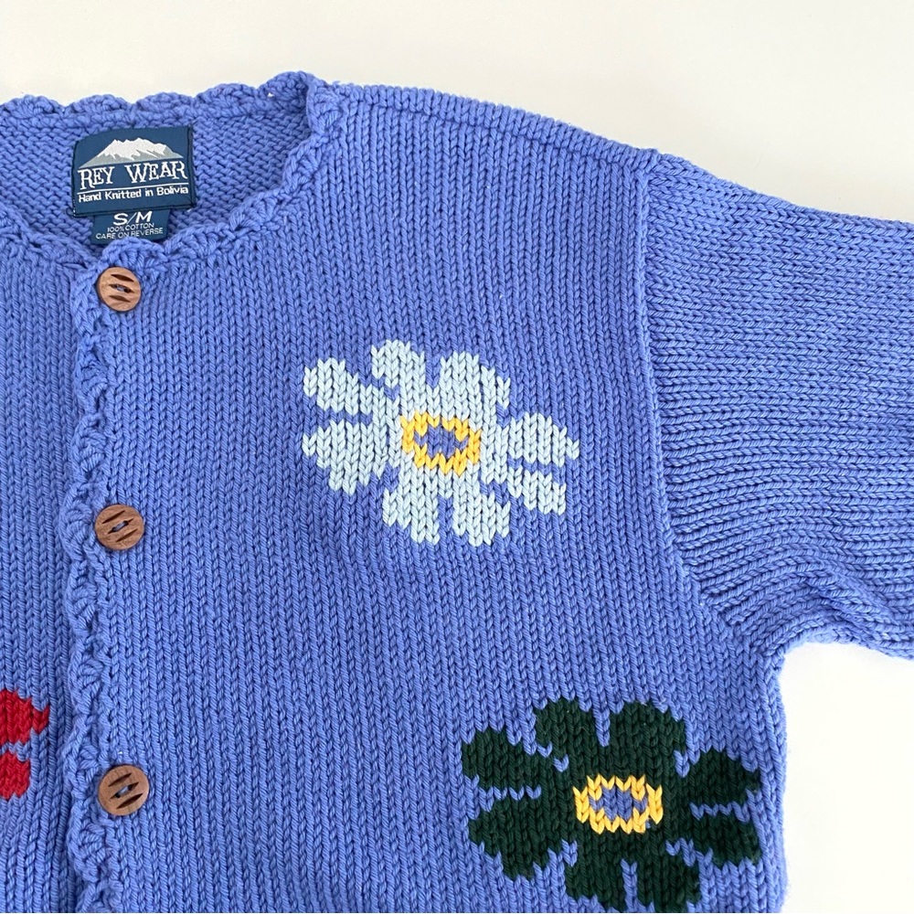 Rate Vintage Rey Wear Hand-Knitted Cotton Multicolour Flower Cardigan - Picture 5 of 9